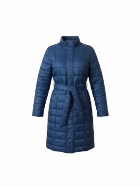 Blue Quilted Belted Coat Plus Size